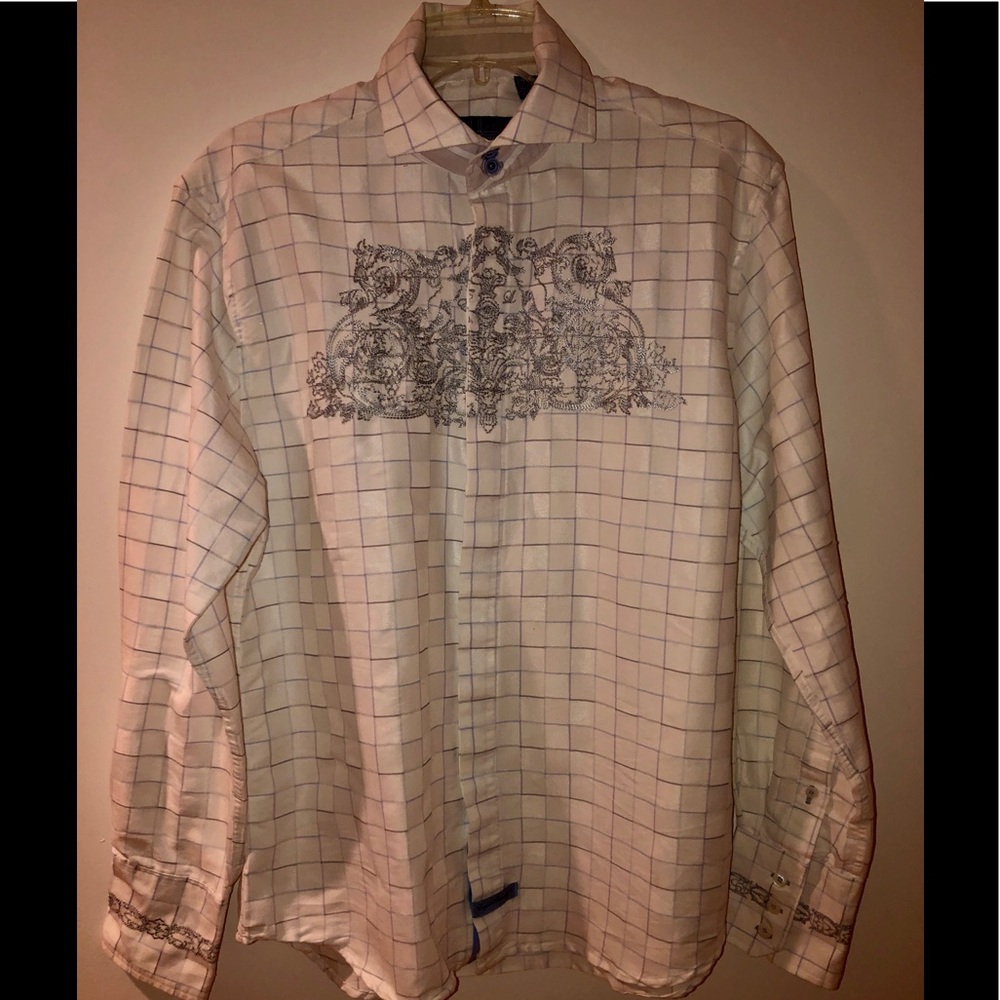 English Laundry Embroidered Flip Cuff Plaid ShirtM